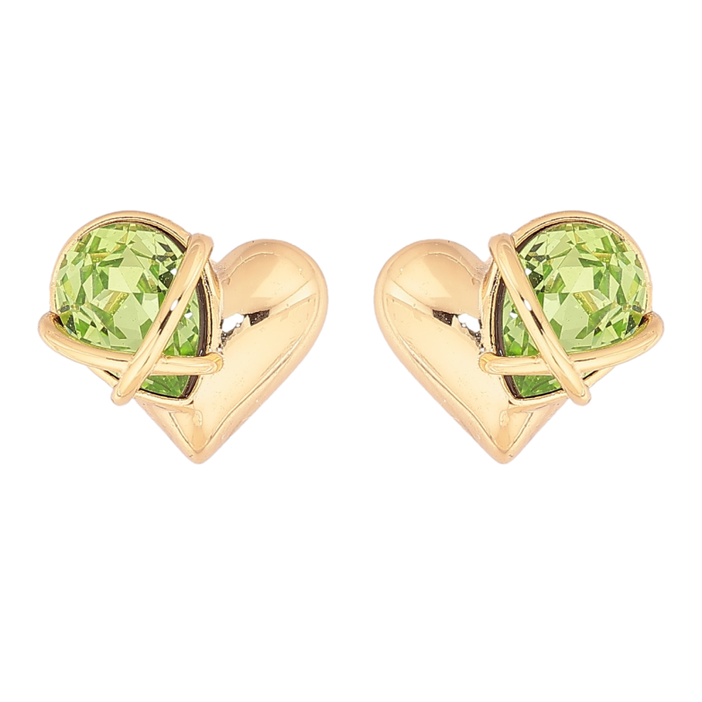 Сережки Xuping колір Позолота 14K пусети Сердечка з салатовими кристалами фото №4