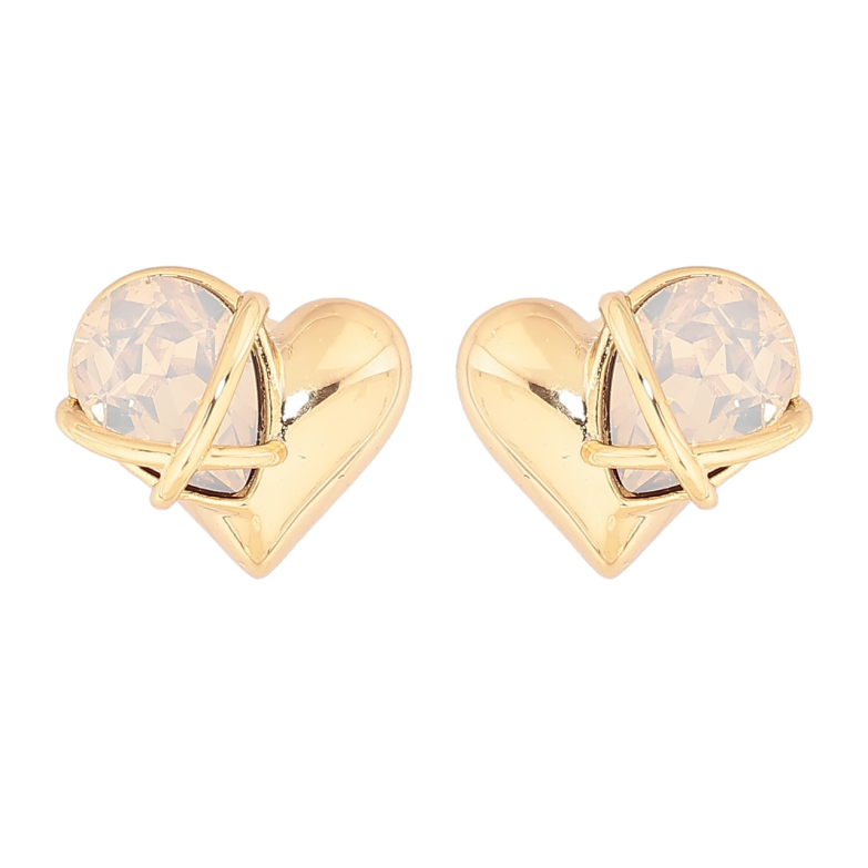 Сережки Xuping колір Позолота 14K пусети Сердечка з білими кристалами фото №3
