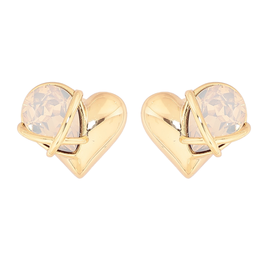Сережки Xuping колір Позолота 14K пусети Сердечка з білими кристалами фото №1