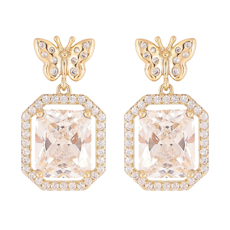 Сережки Xuping колір Позолота 14K пусети Метелики з кристальними підвісками фото №2 Сережки Xuping колір Позолота 14K пусети Метелики з кристальними підвісками фото №2