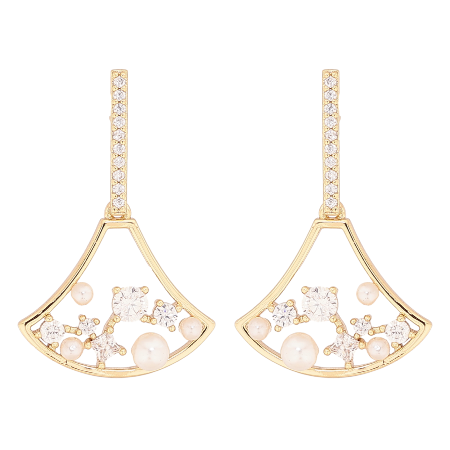 Сережки Xuping колір Позолота 14K пусети Підвіски з кристалами та перлинками фото №1 Сережки Xuping колір Позолота 14K пусети Підвіски з кристалами та перлинками фото №1