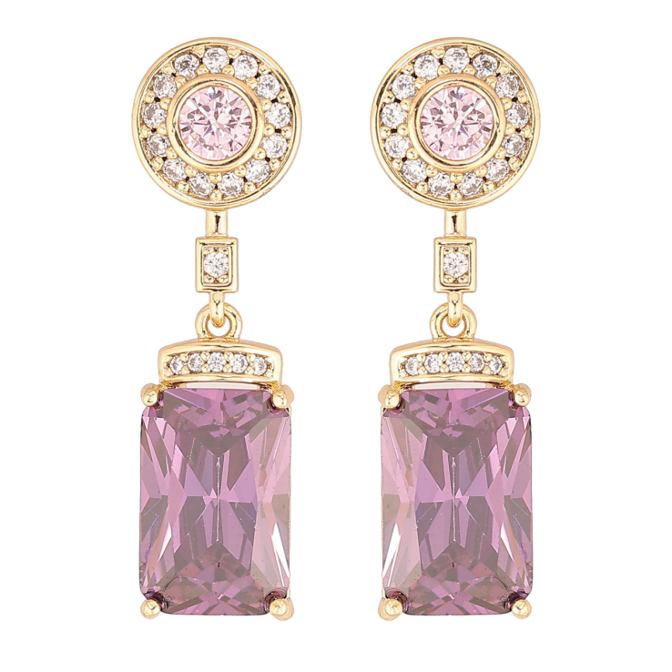 Сережки Xuping колір Позолота 14K пусети Підвіски з бузковими кристалами фото №19