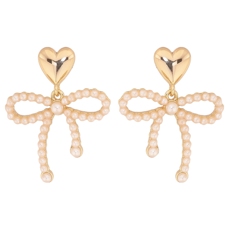 Сережки Xuping колір Позолота 14K пусети Сердечка з підвісками бантики фото №2