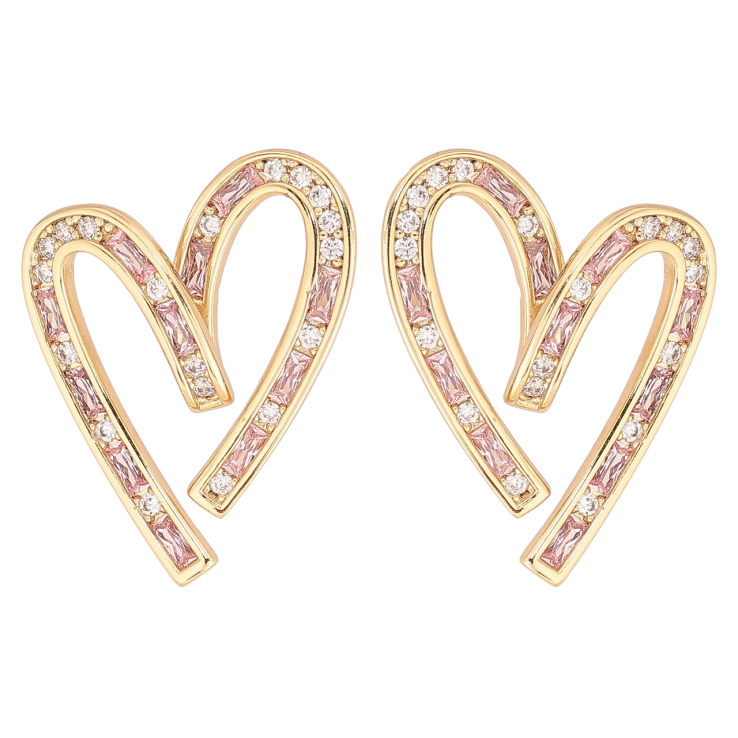 Сережки Xuping колір Позолота 14K пусети Сердечка з біло-рожевими кристалами фото №10