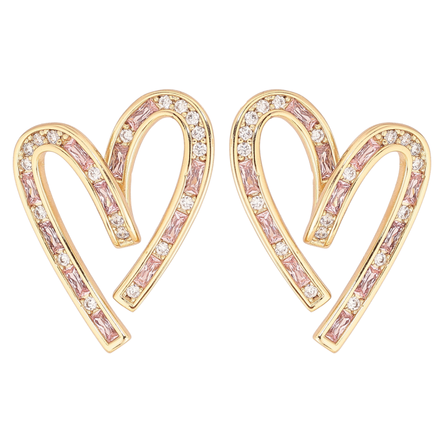 Сережки Xuping колір Позолота 14K пусети Сердечка з біло-рожевими кристалами фото №1 Сережки Xuping колір Позолота 14K пусети Сердечка з біло-рожевими кристалами фото №1