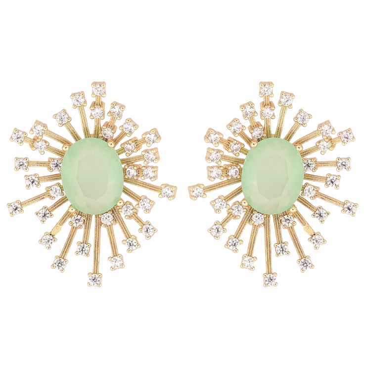Сережки Xuping колір Позолота 14K пусети Салатові кристалли з промінцями фото №11