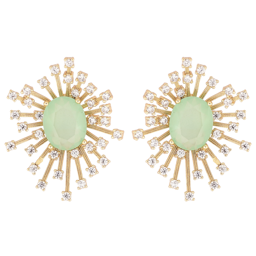 Сережки Xuping колір Позолота 14K пусети Салатові кристалли з промінцями фото №1 Сережки Xuping колір Позолота 14K пусети Салатові кристалли з промінцями фото №1