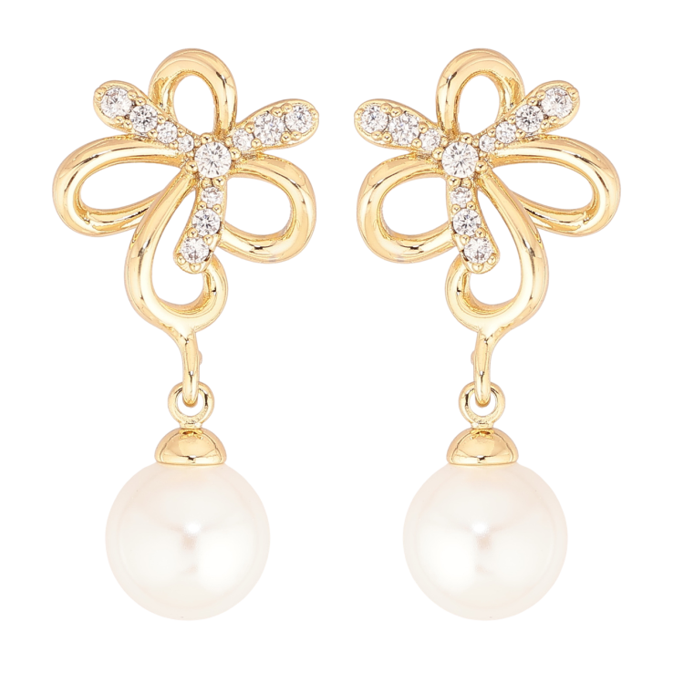 Сережки Xuping колір Позолота 14K пусети Квіточки з перлинними підвісками фото №14
