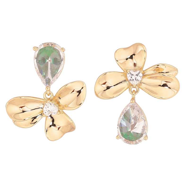 Сережки Xuping колір Позолота 14K пусети Асиметричні квіточки з кристалами фото №13 Сережки Xuping колір Позолота 14K пусети Асиметричні квіточки з кристалами фото №13