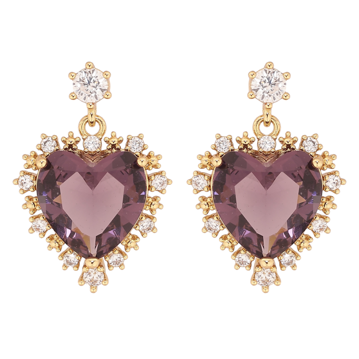 Сережки Xuping колір Позолота 14K пусети Сердечка з бордовими кристалами фото №17