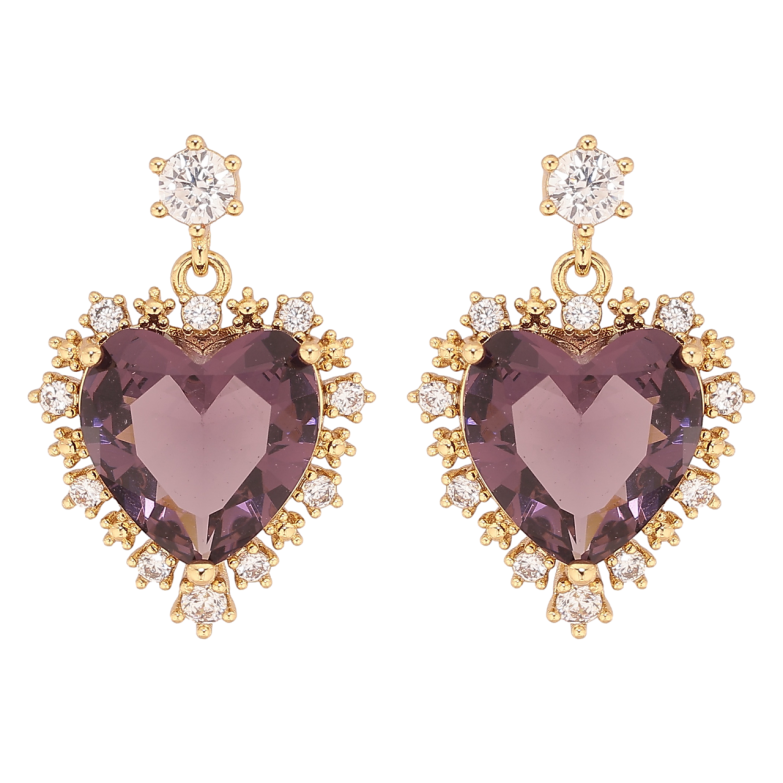 Сережки Xuping колір Позолота 14K пусети Сердечка з бордовими кристалами фото №2