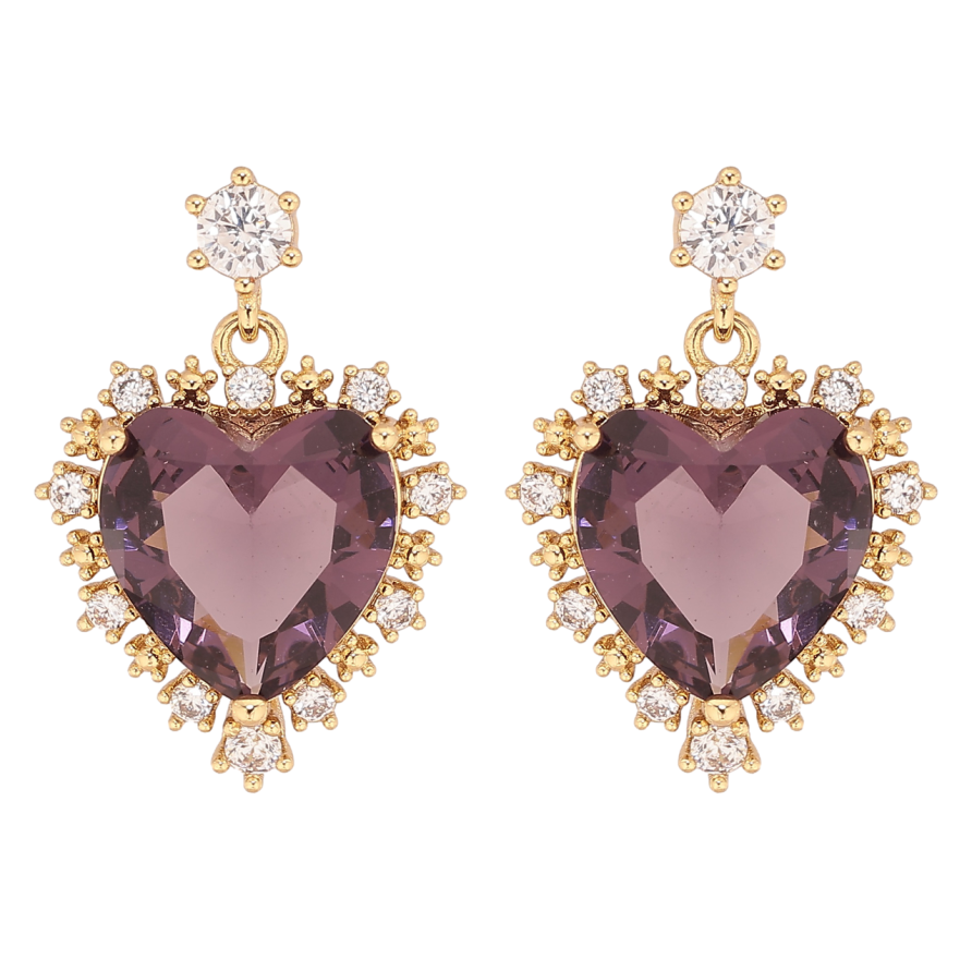 Сережки Xuping колір Позолота 14K пусети Сердечка з бордовими кристалами фото №1
