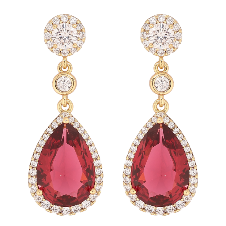 Сережки Xuping колір Позолота 14K пусети Підвіски з червоними кристалами фото №8