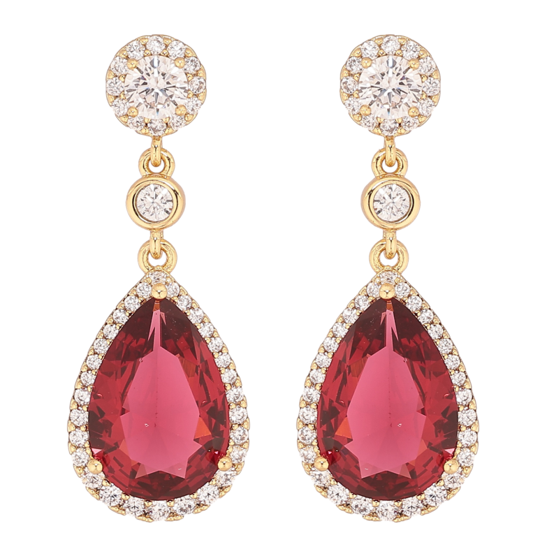 Серьги Xuping цвет Позолота 14K пусеты Подвески с красными кристаллами фото №4
