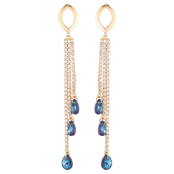 Сережки Xuping колір Позолота 18K з кристалами Swarovski пусети Кристальні підвіски Metallic Blue фото №20