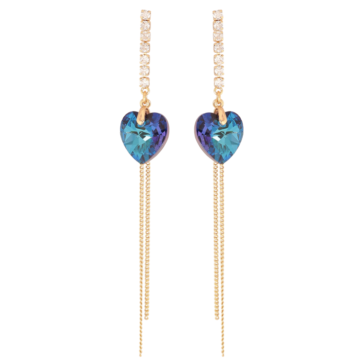 Сережки Xuping колір Позолота 18K з кристалами Swarovski пусети Кристальні підвіски Bermuda Blue фото №16