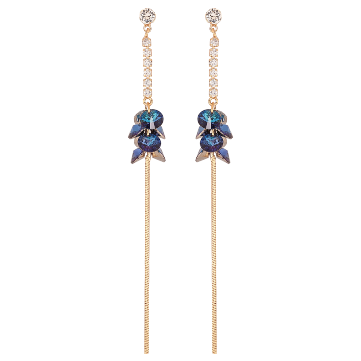 Сережки Xuping колір Позолота 18K з кристалами Swarovski пусети Кристальні підвіски Bermuda Blue фото №24