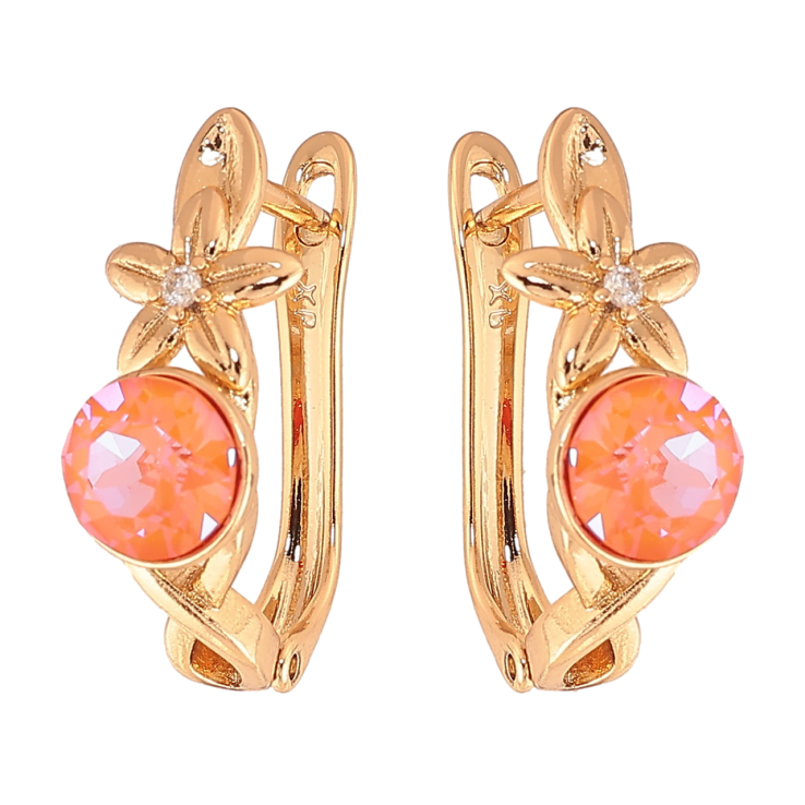 Сережки Xuping колір Позолота 18K з кристалами Swarovski англійський замок Квітковий візерунок з помараннчевим кристалом фото №11