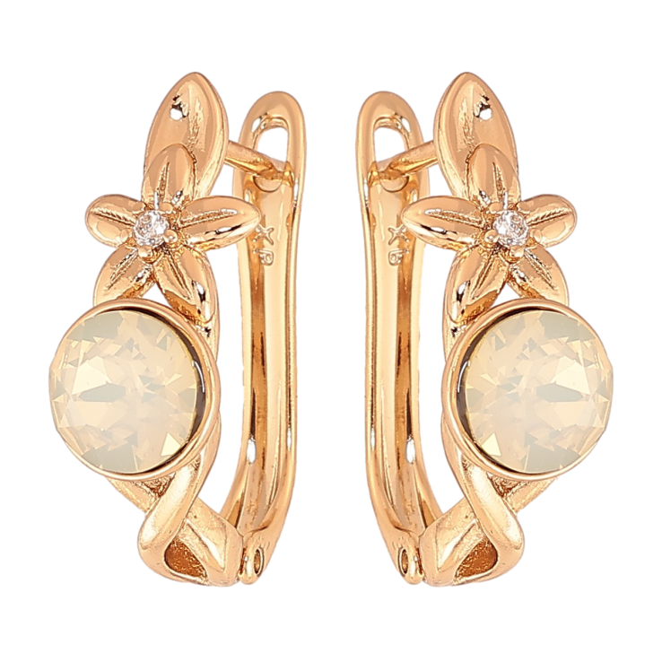 Сережки Xuping колір Позолота 18K з кристалами Swarovski англійський замок Квітковий візерунок з кристалом White Opal фото №25