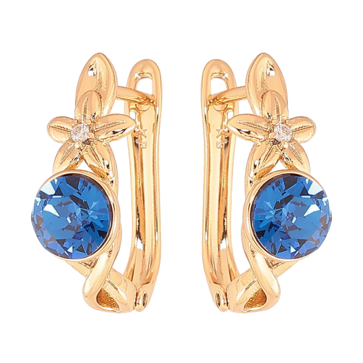 Сережки Xuping колір Позолота 18K з кристалами Swarovski англійський замок Квітковий візерунок з кристалом Capri Blue фото №24