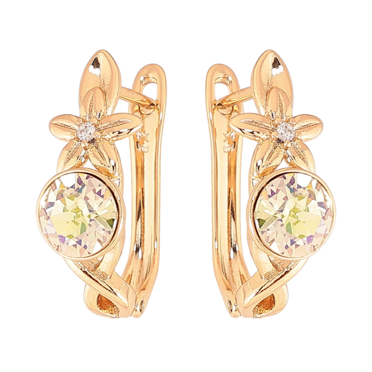 Сережки Xuping колір Позолота 18K з кристалами Swarovski англійський замок Квітковий візерунок з кристалом Vitrail Light фото №17