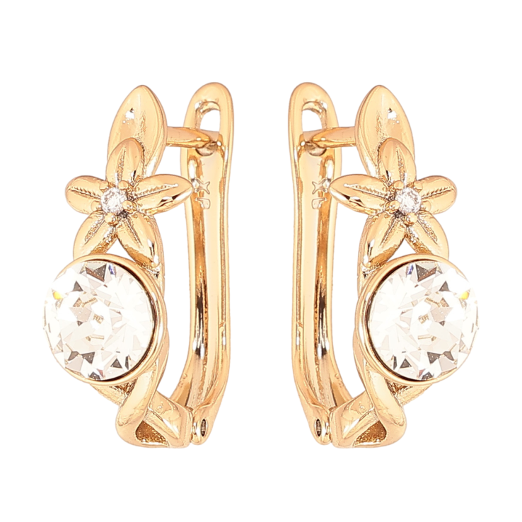 Сережки Xuping колір Позолота 18K з кристалами Swarovski англійський замок Квітковий візерунок з кристалом Clear фото №8