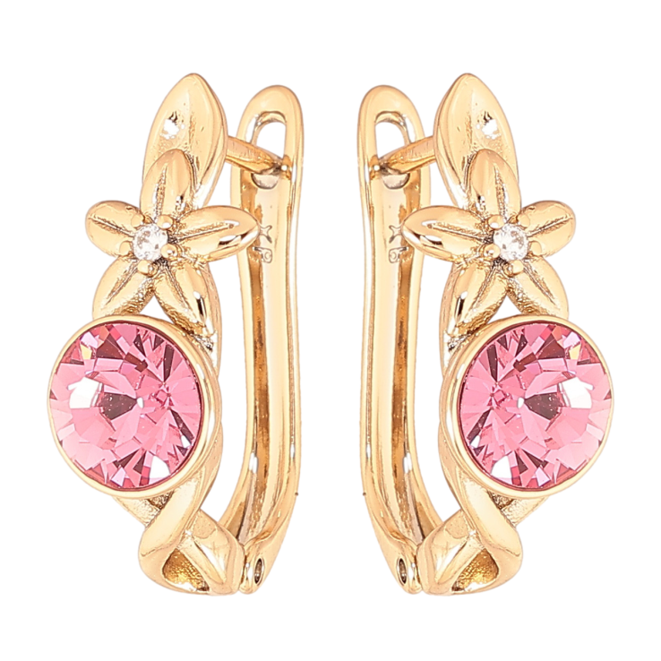 Сережки Xuping колір Позолота 18K з кристалами Swarovski англійський замок Квітковий візерунок з кристалом Rose фото №3