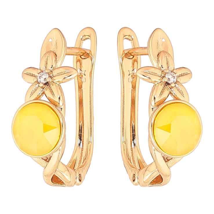 Сережки Xuping колір Позолота 18K з кристалами Swarovski англійський замок Квітковий візерунок з кристалом Sunflower фото №2