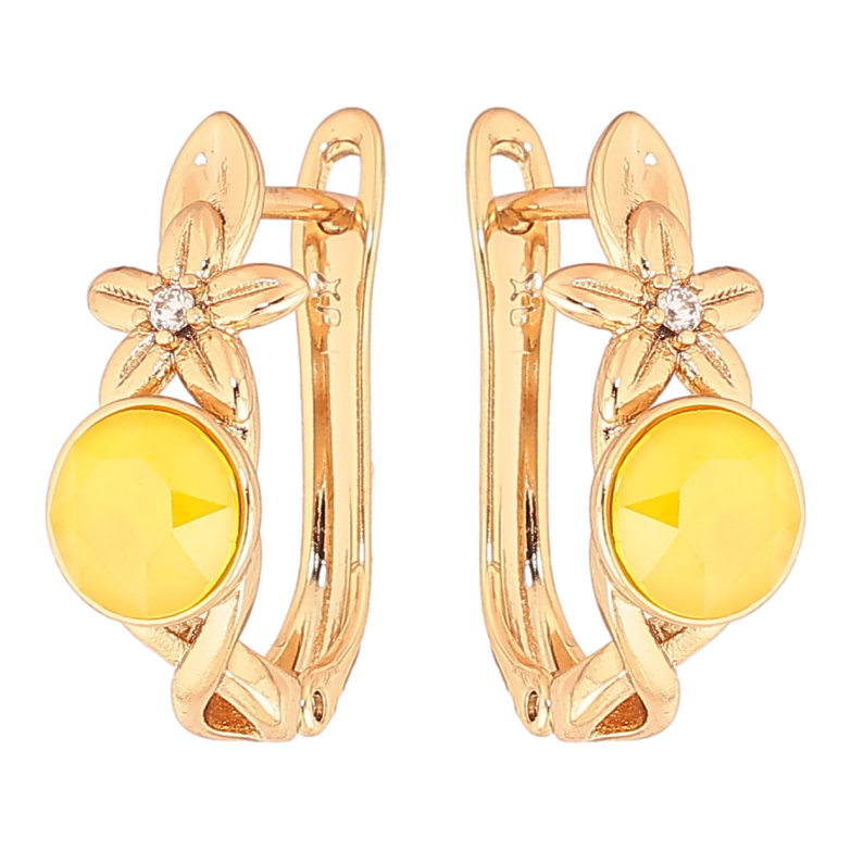 Сережки Xuping колір Позолота 18K з кристалами Swarovski англійський замок Квітковий візерунок з кристалом Sunflower фото №6
