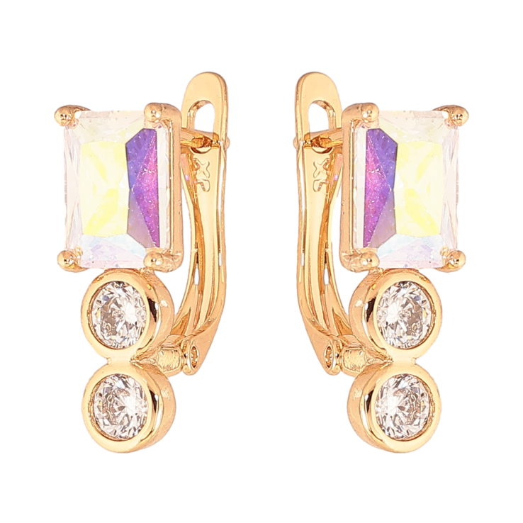 Серьги Xuping Цвет Позолота 18K английский замок Узор с радужными кристаллами фото №20
