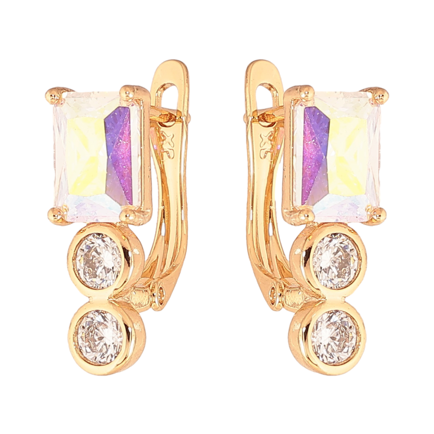 Серьги Xuping Цвет Позолота 18K английский замок Узор с радужными кристаллами фото №1 Серьги Xuping Цвет Позолота 18K английский замок Узор с радужными кристаллами фото №1