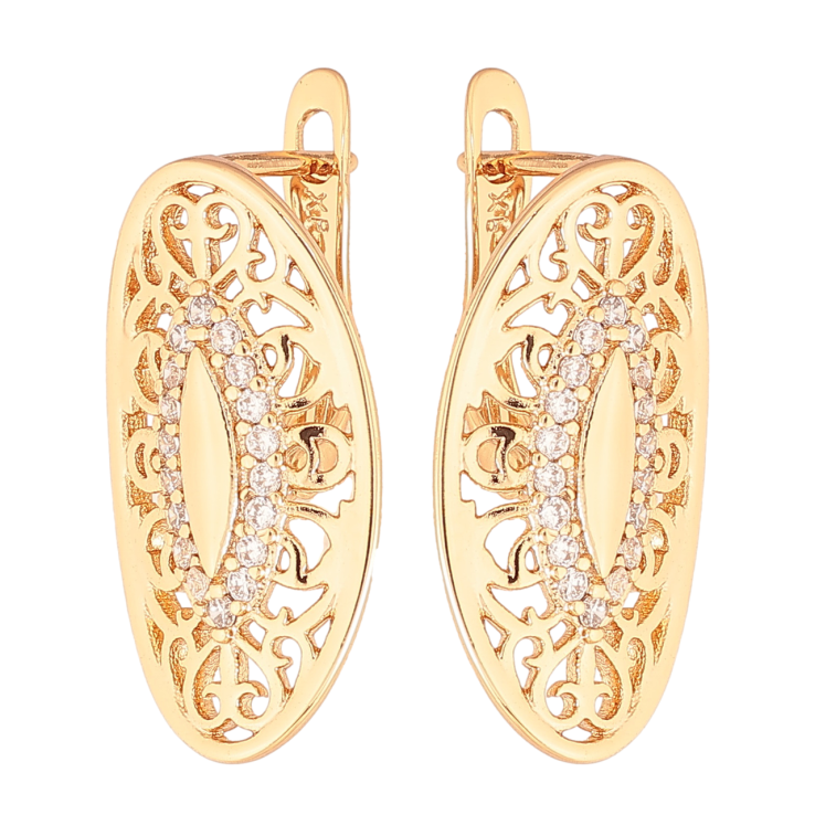 Серьги Xuping Цвет Позолота 18K английский замок Овалы с вензельным узором и кристаллами фото №3