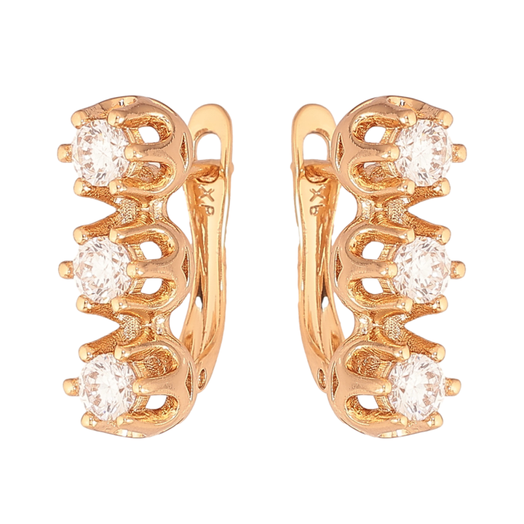Серьги Xuping Цвет Позолота 18K английский замок Три кристалла фото №18