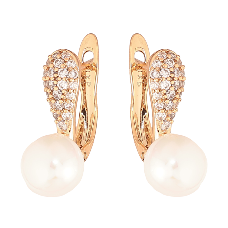 Серьги Xuping Цвет Позолота 18K английский замок Инкрустация кристаллами и жемчугом фото №9