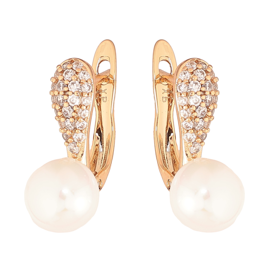 Серьги Xuping Цвет Позолота 18K английский замок Инкрустация кристаллами и жемчугом фото №1