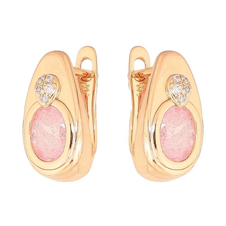 Сережки Xuping Колір Позолота 18K англійський замок Крапельки з рожевими кристалами фото №3 Сережки Xuping Колір Позолота 18K англійський замок Крапельки з рожевими кристалами фото №3