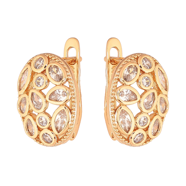 Серьги Xuping Цвет Позолота 18K английский замок Овалы с россыпью кристаллов фото №4