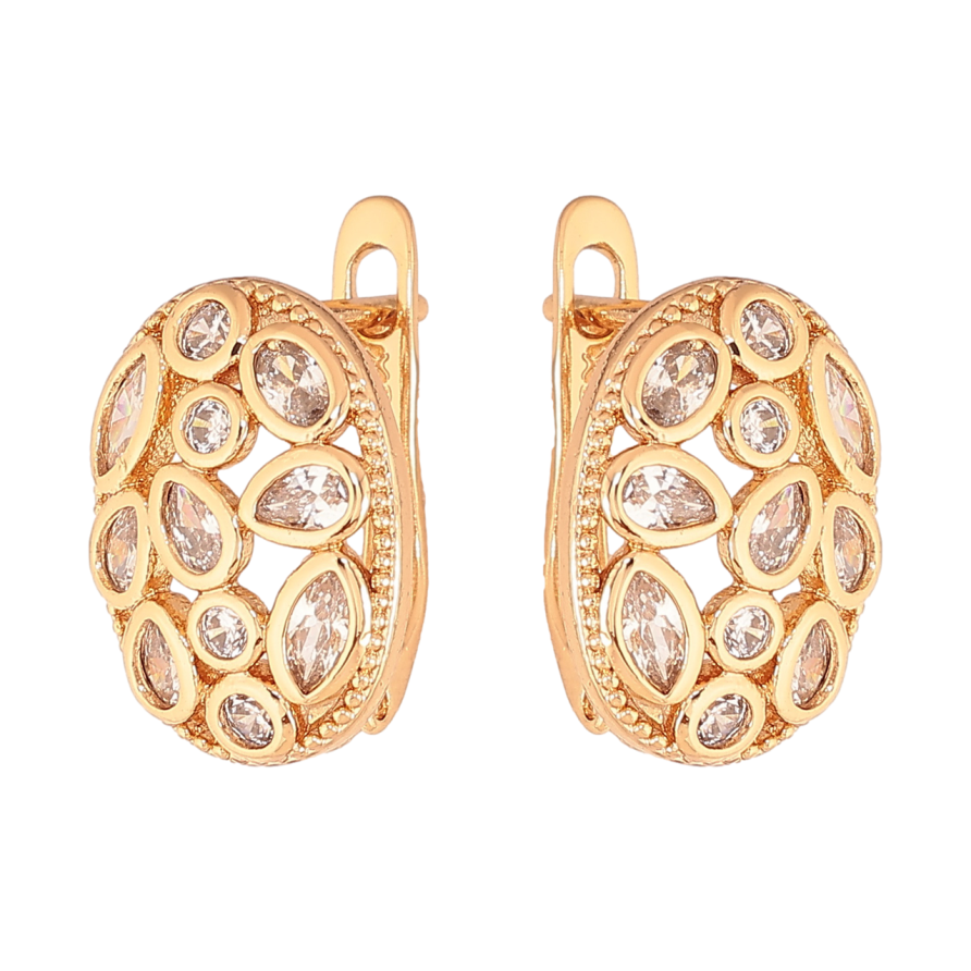 Серьги Xuping Цвет Позолота 18K английский замок Овалы с россыпью кристаллов фото №1 Серьги Xuping Цвет Позолота 18K английский замок Овалы с россыпью кристаллов фото №1