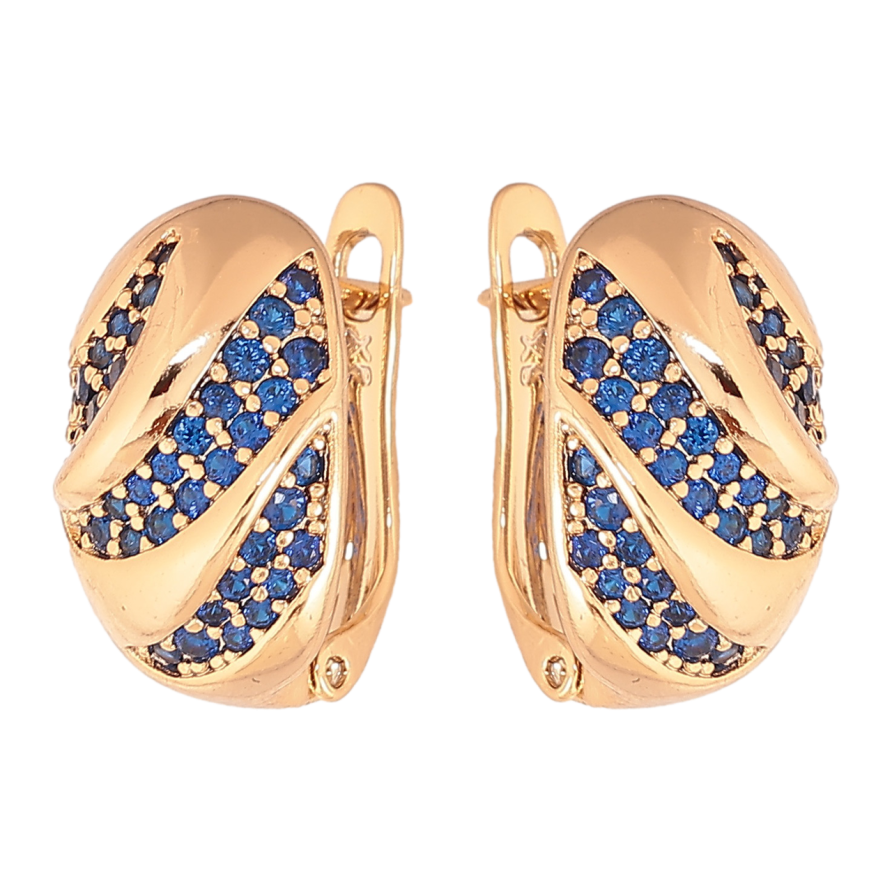 Сережки Xuping Колір Позолота 18K англійський замок Інкрустація синіми кристалами фото №1 Сережки Xuping Колір Позолота 18K англійський замок Інкрустація синіми кристалами фото №1