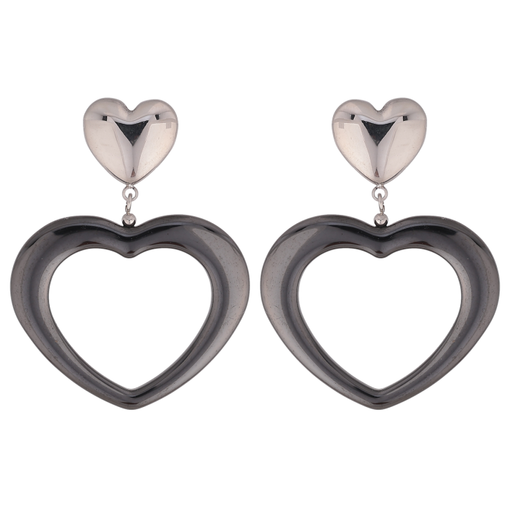 Серьги Xuping TTM Stainless Steel цвет Родий пусеты Сердечки из черной керамики фото №9
