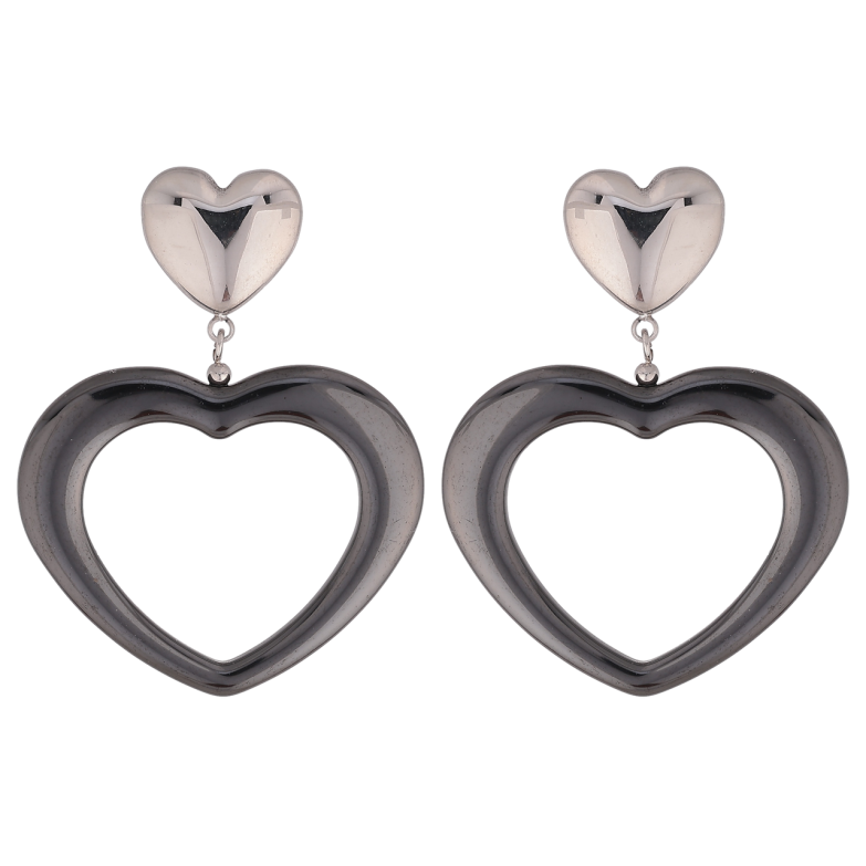 Сережки Xuping TTM Stainless Steel колір Родій пусети Сердечка з чорної кераміки фото №1 Сережки Xuping TTM Stainless Steel колір Родій пусети Сердечка з чорної кераміки фото №1