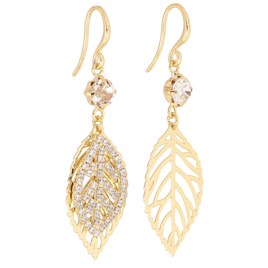 Серьги Xuping QQMM Цвет Позолота 14K французский замок Асимметричные листочки фото №1