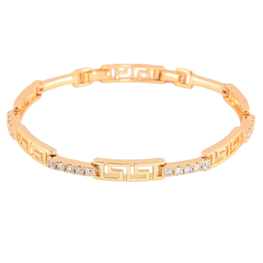 Браслет Xuping Цвет Позолота 18K Греческий узор с дорожками кристаллов размер с дополнительным замком 17,19см х 3-5мм фото №1