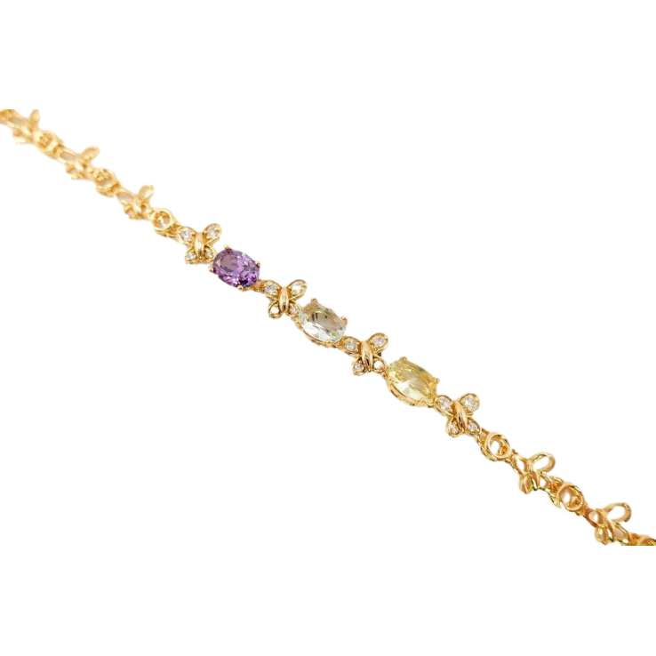 Браслет Xuping Позолота 18K Круги и Бабочки Декор Три Цветных Овальных Кристалла длина 19 см фото №3