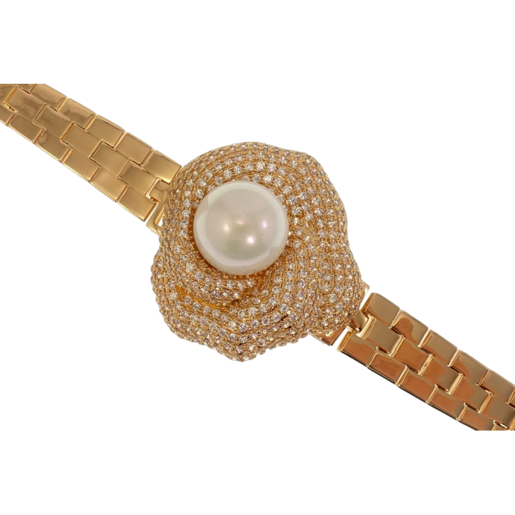Браслет Xuping Позолота 18K Жемчужина в Широкой Фигурной Оправе с Инкрустацией Цирконий длина 19,5см х 10мм фото №5