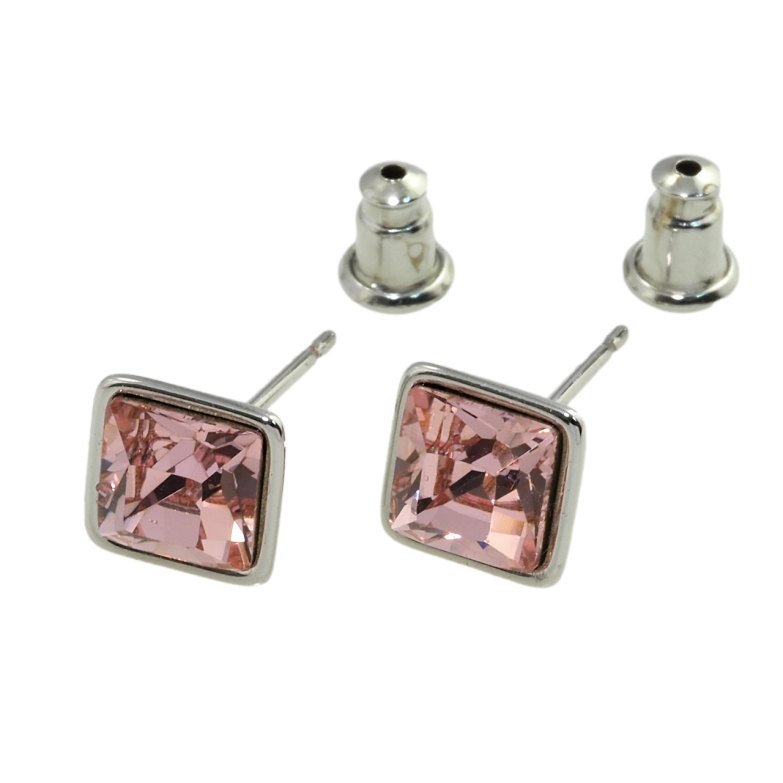 Сережки Xuping колір Родій з кристалами Swarovski пусети Рожевий Квадратний Кристал 6х6 мм фото №6 Сережки Xuping колір Родій з кристалами Swarovski пусети Рожевий Квадратний Кристал 6х6 мм фото №6