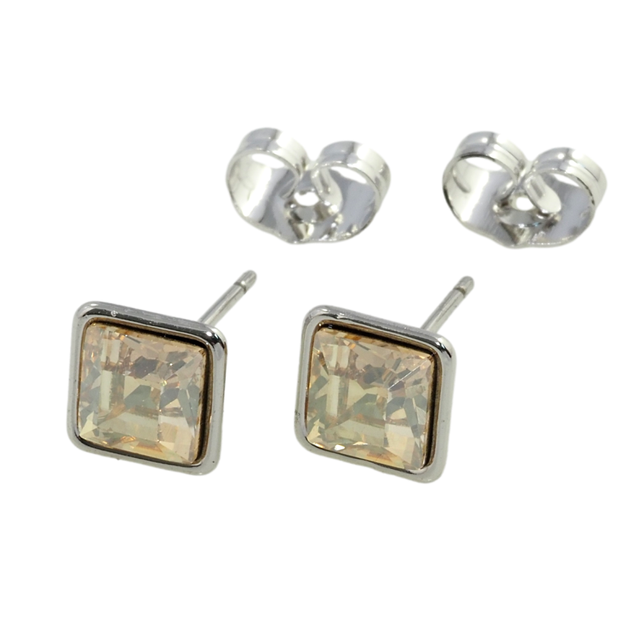 Серьги Xuping цвет Родий с кристаллами Swarovski пусеты Квадратный Песочно-Коричневый Кристалл 6х6 мм фото №1 Серьги Xuping цвет Родий с кристаллами Swarovski пусеты Квадратный Песочно-Коричневый Кристалл 6х6 мм фото №1