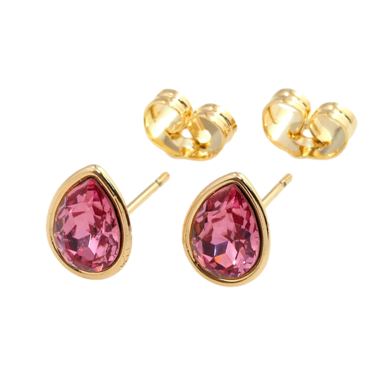 Сережки Xuping колір 18K з кристалами Swarovski пусети Рожевий Грушоподібний Кристал у Глухій Оправі фото №7