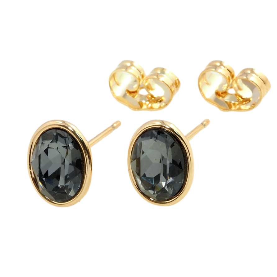 Сережки Xuping колір 18K з кристалами Swarovski пусети Чорний овальний кристал в ободковій оправі 8х6 фото №1 Сережки Xuping колір 18K з кристалами Swarovski пусети Чорний овальний кристал в ободковій оправі 8х6 фото №1
