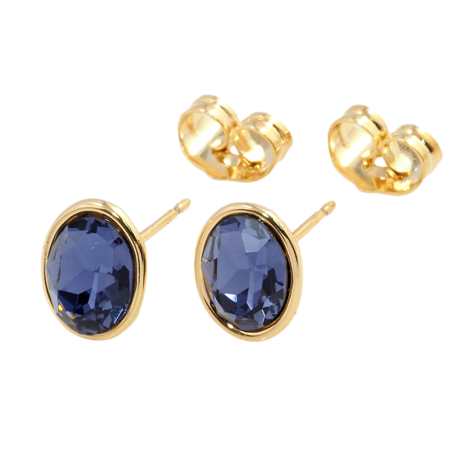 Сережки Xuping колір 18K з кристалами Swarovski пусети Фіолетовий овальний кристал в ободковій оправі фото №1